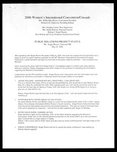 Women's International Convention, Texas Northeast, COGIC, Public relations project status report, 2006