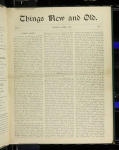 Things new and old, vol. 1, nos. 1-6, Apr. 1921 - Feb. 1922 (lacks no. 2, June 1921)