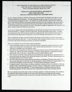 Call for papers for the Joint Meeting of the Wesleyan Theological Society & the Society for Pentecostal Studies, 2002