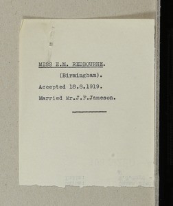 Missionary application for Elise Jameson (nee Redbourne) in Brazil, 1919-1921