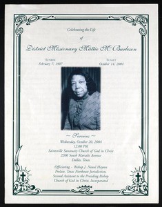 Memorial service program, Mattie Mae Ponder Burleson, 2004