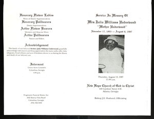 Memorial service program, Julia Williams Underwood, 1987 (copy 1)