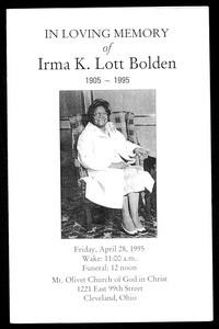 Memorial service program, Irma K. Lott Bolden, 1995