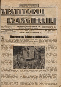 The herald of Gospel, 1947, vol, 3, no. 15 = Vestitorul Evangheliei, 1947, anul III, nr 15