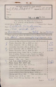 Order Form (Anderson, Callie) requesting Sunday School Literature from D.J. Young Publishing Company, 1970 July 14