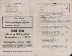 Order Form (White) requesting Sunday School Literature from D.J. Young Publishing Company, 1970 July 14