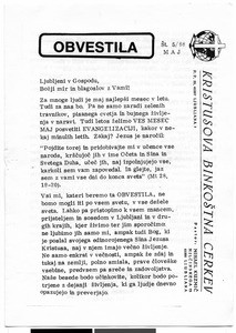 Christ's Pentecostal Church Ljubljana, Bulletin, May, 1988