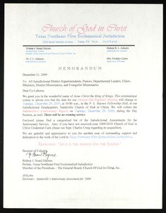 Haynes, memo, 2009, to "all jurisdictional district superintendents, pastors," et al