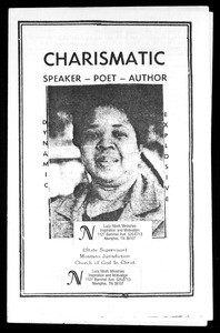 Promotional flier for Lucy Ntreh Ministries, charismatic speaker, poet and author, 1978