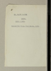 Ralph Capper, China, 1919-1929