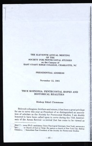 Society of Pentecostal Studies Annual Meeting (11th: 1981), presidential address & minutes