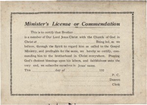 Blank Minister’s License or Commendation Form, 192-