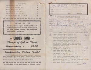 Order Form (Andersen) requesting Sunday School Literature from D.J. Young Publishing Company, 1970 July 8