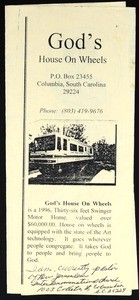 God's house on wheels, mobile ministry flier, after 1996