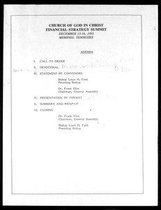 Financial strategy summit, COGIC, Memphis, 1993, documents (1 of 4)