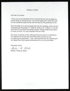 Wells, letter, 2004, to "co-worker"