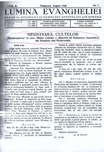 Light of the Gospel, 1946, vol, 1, no. 7 = Lumina Evangheliei, 1946, anul I, nr 7