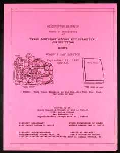 Women's day program, Texas southeast, COGIC, San Antonio, 1995