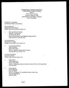 International Women's Convention, COGIC, public relations committee meeting roll for Great Lakes jurisdiction, Detroit, 1998
