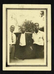 Charles & Bob Mason with an unidentified man, Page Normal School, Hearne, Texas