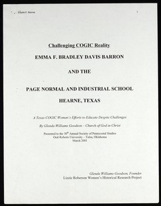 Emma F. Bradley Davis Barron and the Page Normal and Industrial School Hearne, Texas, 2001