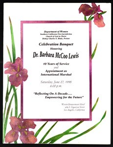 Celebration banquet program, Barbara McCoo Lewis, 1998