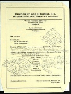 Annual Holy Convocation of the Church of God in Christ (94th: 2001), World missions services program (copy 3)