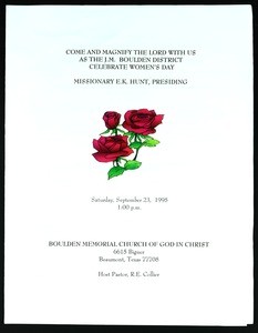 Women's day program, Boulden Memorial COGIC, Beamont, Texas, 1995