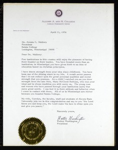 Washington (Alcorn College), letter, 1974, to Mallory (Saints College)