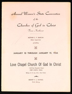 Annual women's state convention program, Texas Northeast, COGIC, Fort Worth, 1966