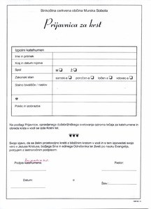 Application form for baptism