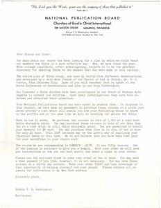 Letter, ca. 1959, to elders of Church of God in Christ