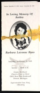 Memorial service program, Barbara Lavonne Byas, 1996