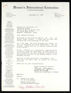 McGlothen, letter, 1987, to Patterson