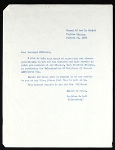 Lott (COGIC), letter, 1963, to Williams