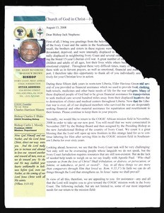 Brown (COGIC), letter, 2008, to Stephens