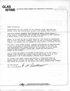 A letter by Rade Jovković, "Glas istine"