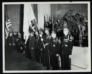 Military color guard unit bearing flags