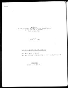 Annual holy convocation workshop program, Texas southwest, COGIC, 1990