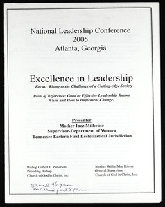 National Leadership Conference, COGIC, 2005, syllabus