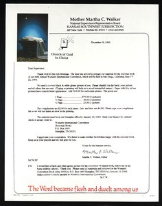 Walker, letter, 1993, to COGIC