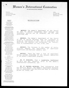 Women’s International Convention, COGIC, 1987, resolution