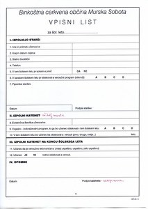 Enrollment form for Sunday School