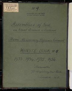 Minute book no. 9, PMU, AoG GB, HRMC, Aug. 1933 - July 1936