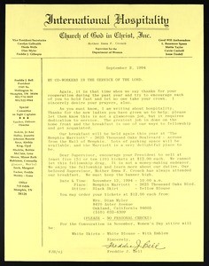 Bell, letter, 1994, to COGIC