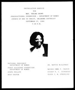 Installation service program, Thelma Brown, 1986