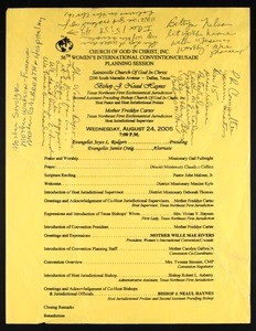 Annual women's international convention/crusade, COGIC (56th: 2006), planning session program