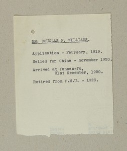 Douglas F. Williams, China, 1919-1923