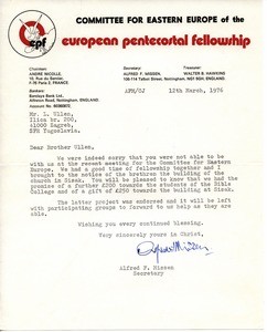 Letter from Alfred F. Missen to Ludvik Üllen