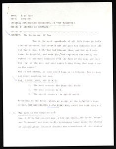 "The doctrine of man", notes for a lecture, 1994